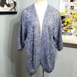 Chicos 2 open knit‎ cardigan sweater.  Gray/blue with silver threads. SIZ…